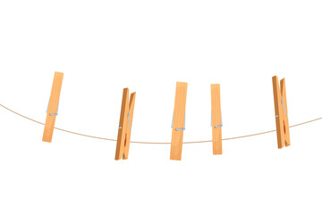 Set clothes peg wooden household object in cartoon style isolated on white background. Modern clothes pin vector icon. 