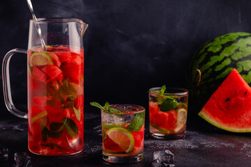 Watermelon infusion water with lime and mint