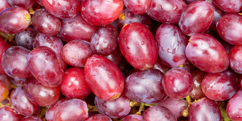 Red grapes grape fruits fruit background from above panorama