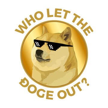 Who let the doge out meme dogecoin concept cryptocurrency vector illustration with golden background for coin
