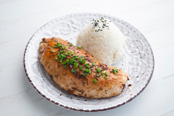Turkey tenderloin with mustard and soy sauce.