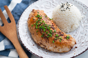 Turkey tenderloin with mustard and soy sauce.