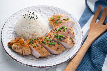 Turkey tenderloin with mustard and soy sauce.