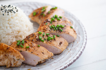 Turkey tenderloin with mustard and soy sauce.