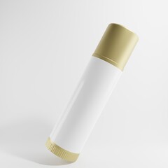 god roll-on  bottle cosmetic with blank label flying on white background 3d render 