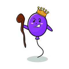 Cute cartoon balloon mascot as wise king with golden crown and wooden stick cute modern style design for t-shirt, sticker, logo element