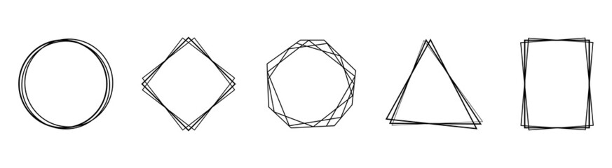 Set of black frames on a white background. Geometric figures. Modern gold stripes. Vector illustration