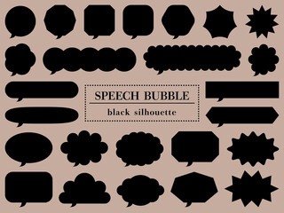 黒シルエットの吹き出し25個セットのイラスト