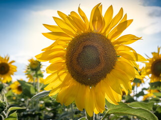 Beautiful sunflower on a sunny day in the field with a natural background. Selective focus