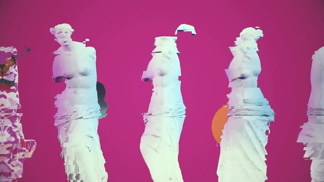 Venus De Milo On Pink Background. Concept Of NFT Technology. 3D Animation. 4K. UHD