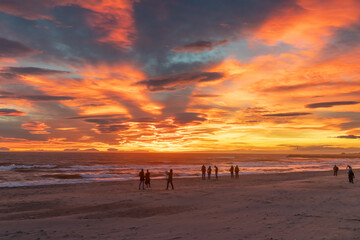 Fototapeta premium Breathtaking sunset over Beach of Saintes-Maries-de-la-Mer, Camargue, France