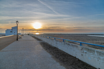 Winter Morning in Saintes-Maries-de-la-Mer, View on Promenade and Beach on Cold Winter Morning, Saintes-Maries-de-la-Mer, Camargue