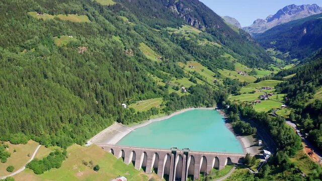 Aerial 4K, dam in Val grosina in Valtellina, Italy
