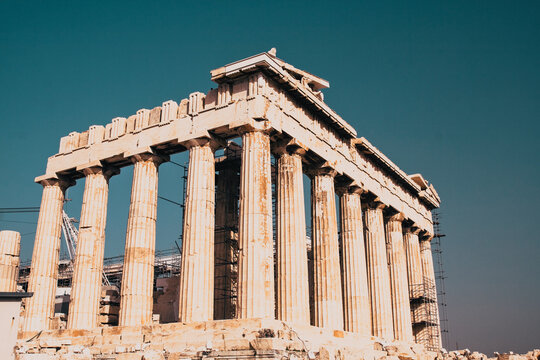 parthenon temple on a bright day. Acropolis in Athens  Greece