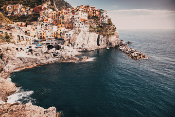 Fototapeta na wymiar picturesque town of Manarola in Cinque Terre National park Liguria region Italy