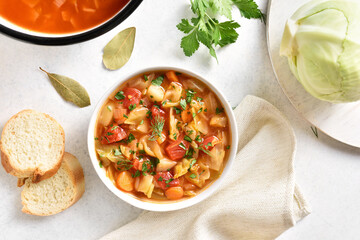 Cabbage soup in bowl