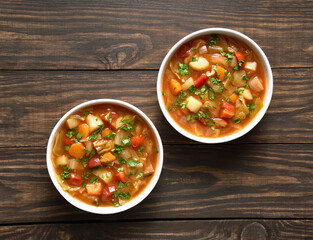 Cabbage soup in bowls