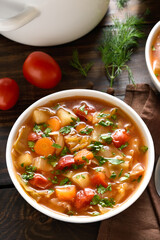 Cabbage soup in bowl