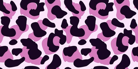 Pink leopard skin seamless pattern. Wild african cats repeat illustration. Abstract cheetah fur wallpaper