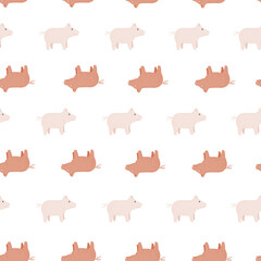 Cute pigs seamless pattern. Background of livestock animals .