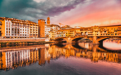 amazing sunset over Ponte Vecchio  Florence Italy