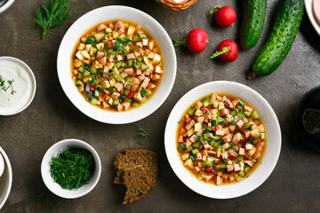 Cold russian soup Okroshka