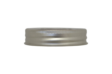 Metal lid with a thread for cans. Isolated on a white background, close-up