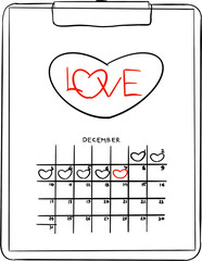 calendar with a heart for the month of December color book