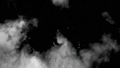 Abstract smoke background, desaturated grey steam shapes rising like sulphur clouds, with particles flying at a high speed. Studio shot.
