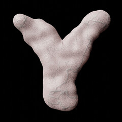 Skin muscle letter Y on clean black background isolated light skin with pores inflated muscles with viens realictic 3D render