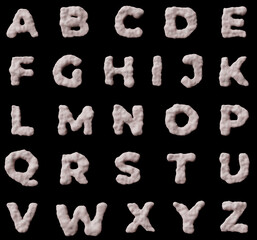 Skin muscle letter alphabet on clean black background isolated light skin with pores inflated muscles with viens realictic 3D render
