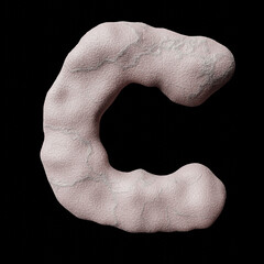 Skin muscle letter C on clean black background isolated light skin with pores inflated muscles with viens realictic 3D render