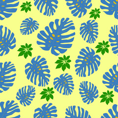 seamless pattern for decor textile print wallpaper different leaves on yellow background