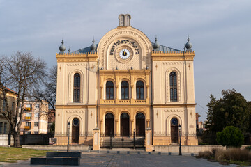Fototapeta na wymiar Jewish religious synagogue building on Kossuth Square in Pecs, Hungary, Europe