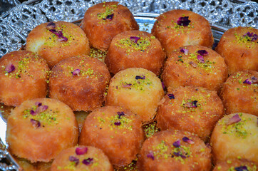 Stacked Kunafa Pastries at Market in morocco