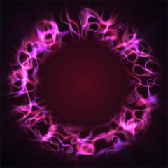 Energy neon pink sphere frame. Texture of smooth glowing lines. Design romance of chaotic circles, cosmic body, bundle of energy. Sparkling lightning. Glowing rays. Poster technology, social networks.