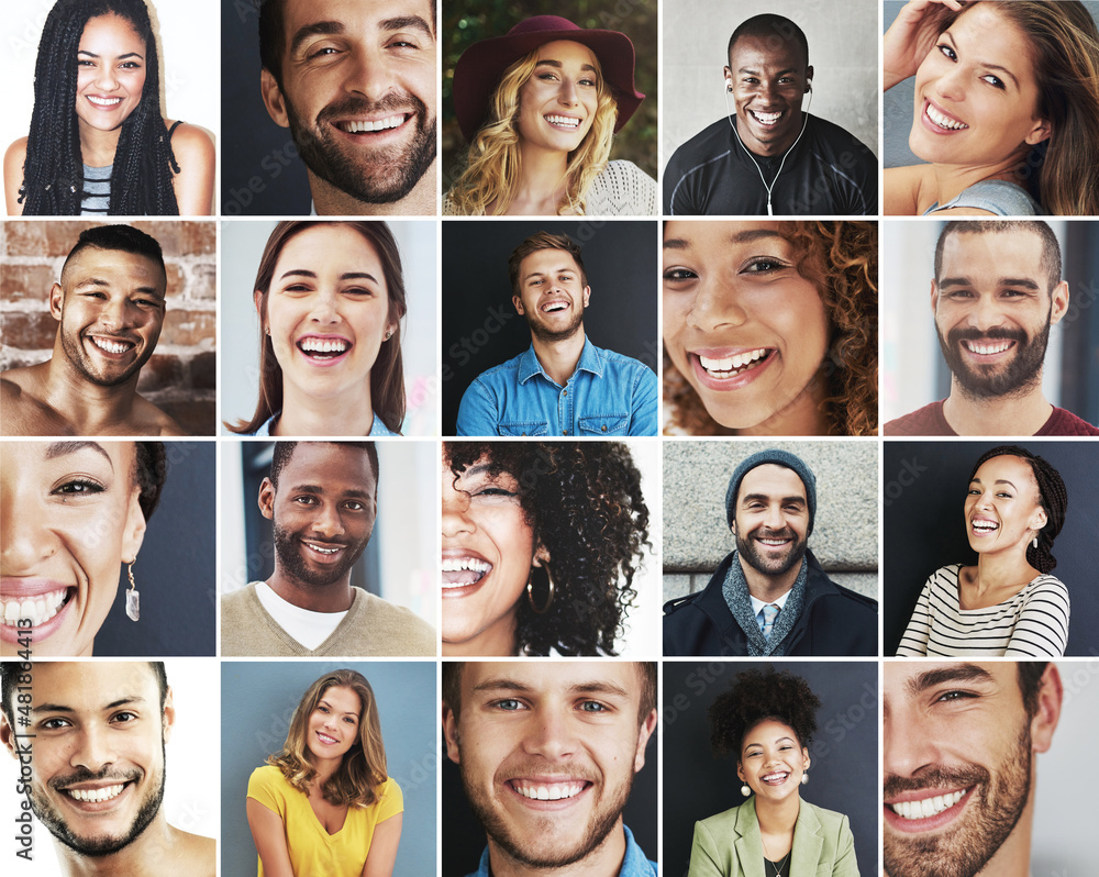 Wall mural Fill the world with smiles. Composite image of a diverse group of smiling people.