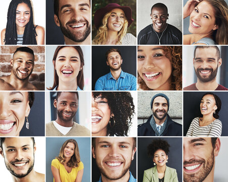 Fill the world with smiles. Composite image of a diverse group of smiling people.
