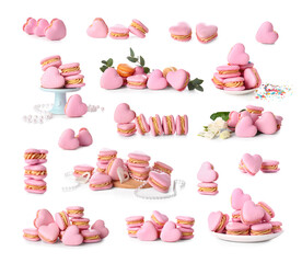 Tasty heart-shaped macaroons on white background. Valentine's Day celebration