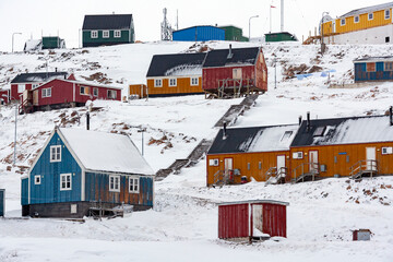Township of Ittoqqortoormiit (pop. 551) at the entrance to Scoresbysund in northeast Greenland