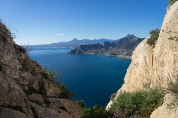 Fototapeta na wymiar beautiful view of the blue Mediterranean sea and mountains near the coast in Calpe