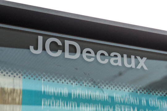 Prague, Czech Republic - July 22, 2020:  Jcdecaux sign. JCDecaux Group is a French multinational corporation known for its bus-stop advertising systems, billboards, public bicycle rental systems