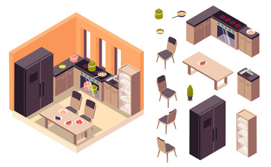 Kitchen Interior Isometric Set