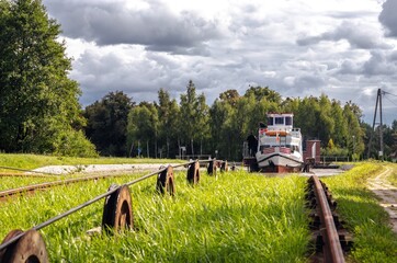 Green nature of the Elbląg Canal (Kanał Elbląski), famous landmark of Warmian-Masurian, Poland....