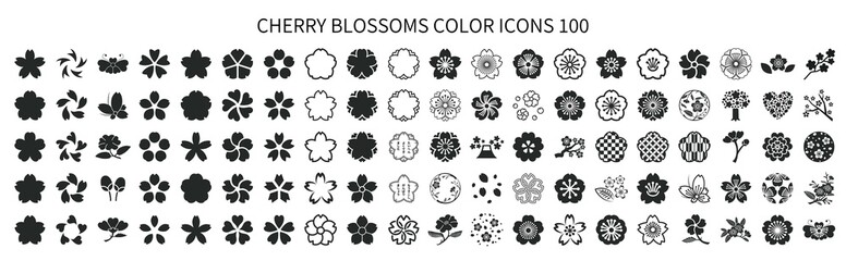 Simple cherry blossom icon set 100