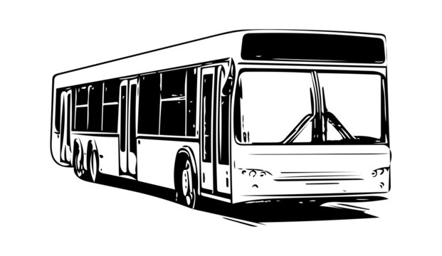 Electric bus sketch. Outline drawing of city bus. City transportation illustration for print or logo