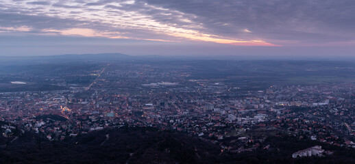 Aerial view panorama of hungarian city of Pecs, cityscape of Pecs in Hungary