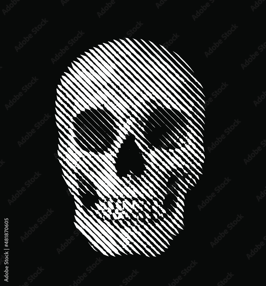 Poster rgb line halftone skull from 3d rendering vector illustration.