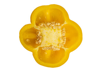 half yellow paprika on white background top view