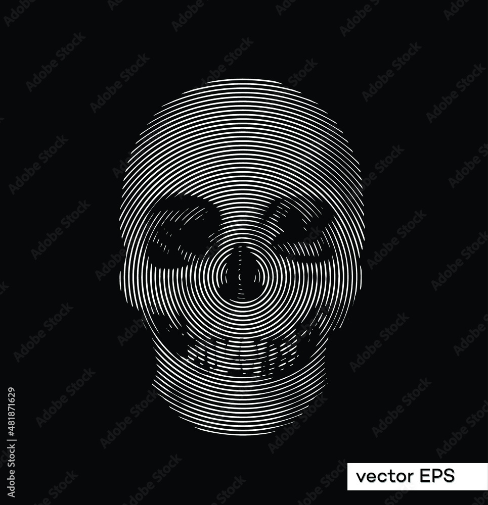 Aufkleber circle halftone texture black and white vector illustration of skull head from 3d rendering.